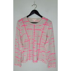 Lisa Todd Women Size XL Shibori Print Neon Pink/Tan Crew Neck  Pullover Sweater